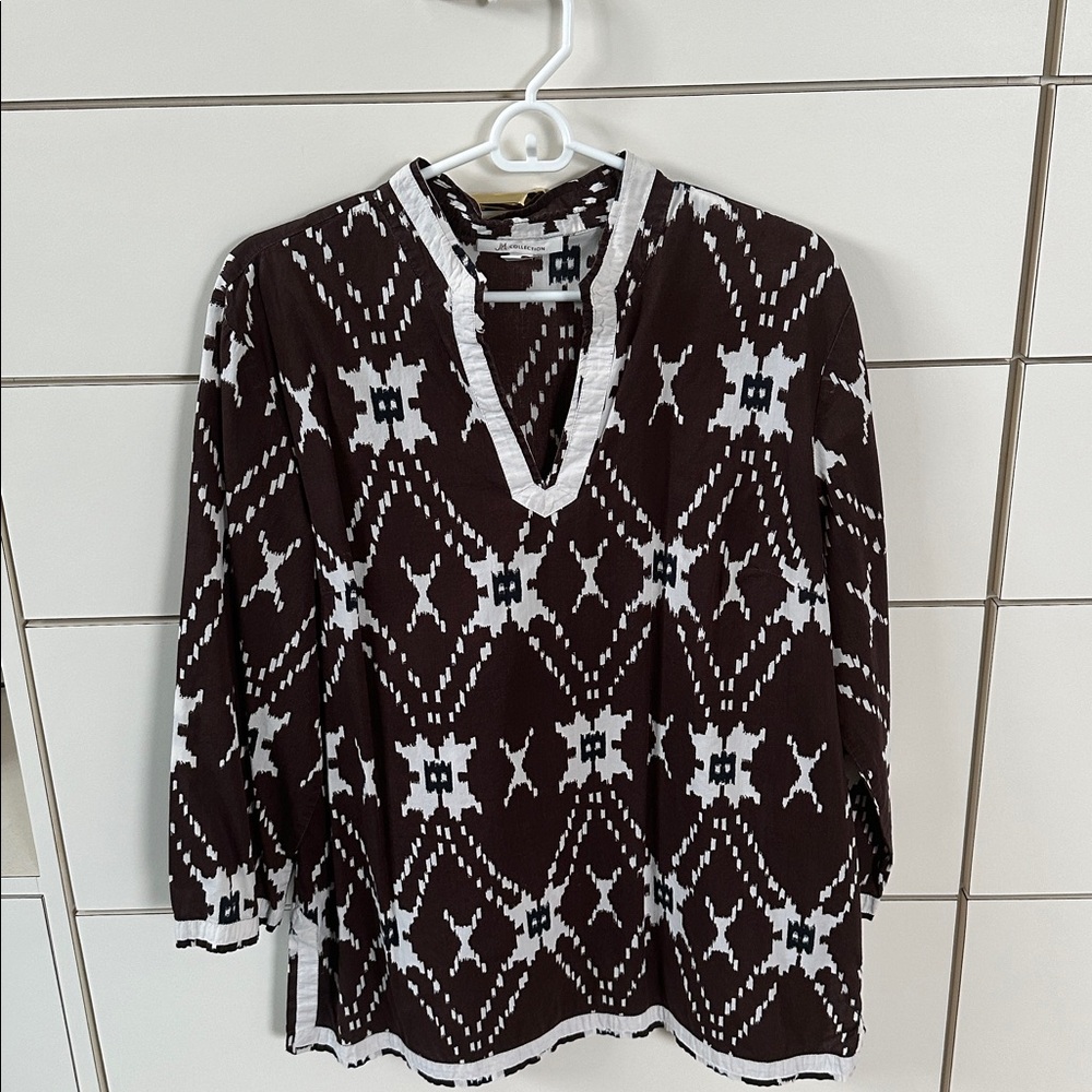 JM Collection Brown and Cream Blouse